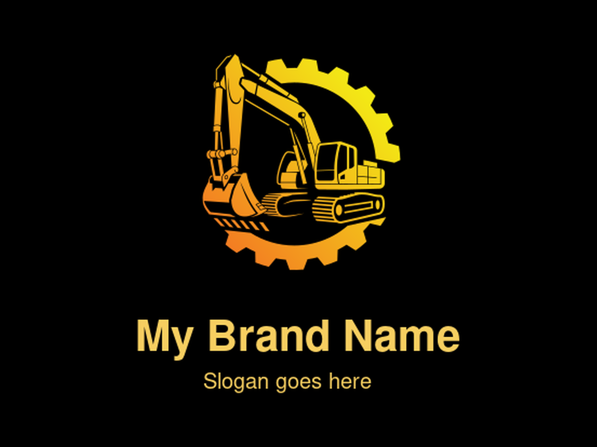 Dynamic Orange Gradient Excavator and Gear Wheel Construction Logo Design